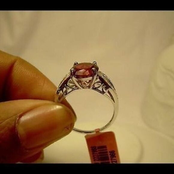 Sterling Silver Simulated Red Diamond Ring - Picture 4 of 5